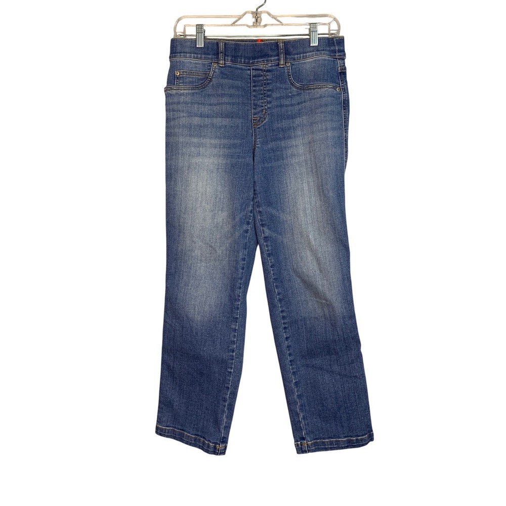 SPANX Petite Straight Leg Jeans Medium Wash Distressed Comfort‎ Stretch Size M